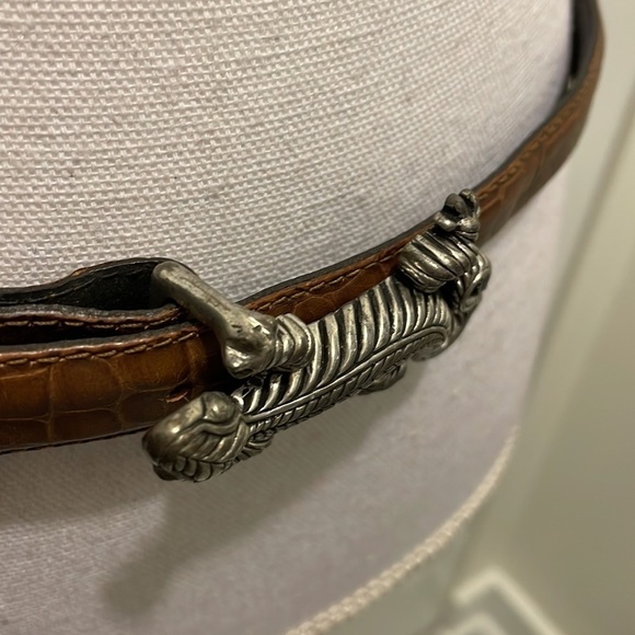 Vicenza Embossed Leather Belt in Brown with Silver Reptile Buckle main image 4